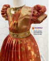 Kids Silk Frock Pattu Gown with Lotus Aari Work and Elephant Border