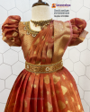 Kids Silk Frock Pattu Gown with Lotus Aari Work and Elephant Border