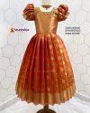 Kids Silk Frock Pattu Gown with Lotus Aari Work and Elephant Border