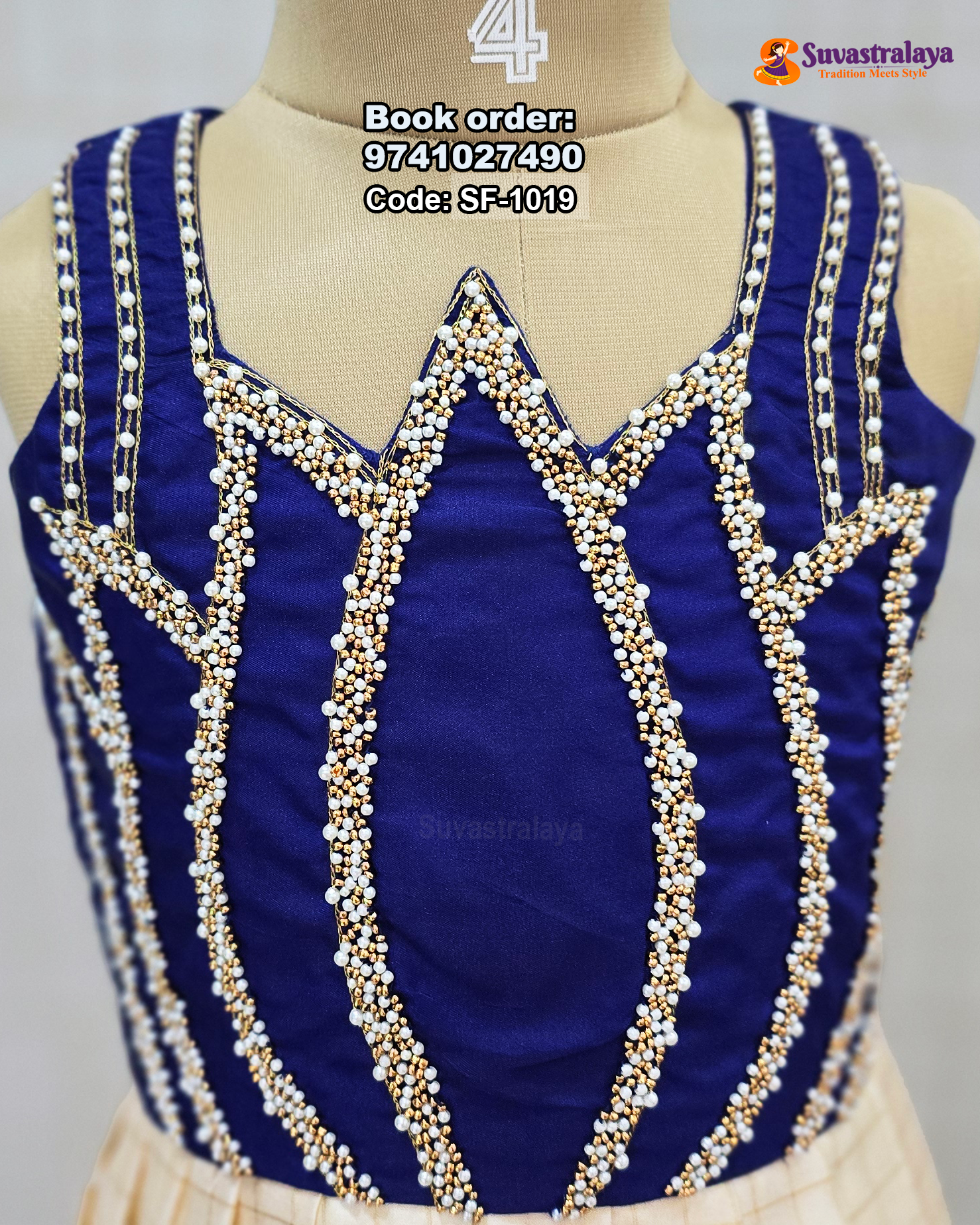 Kids Silk Frock Pattu Gown with Lotus Aari Work and Elephant Border